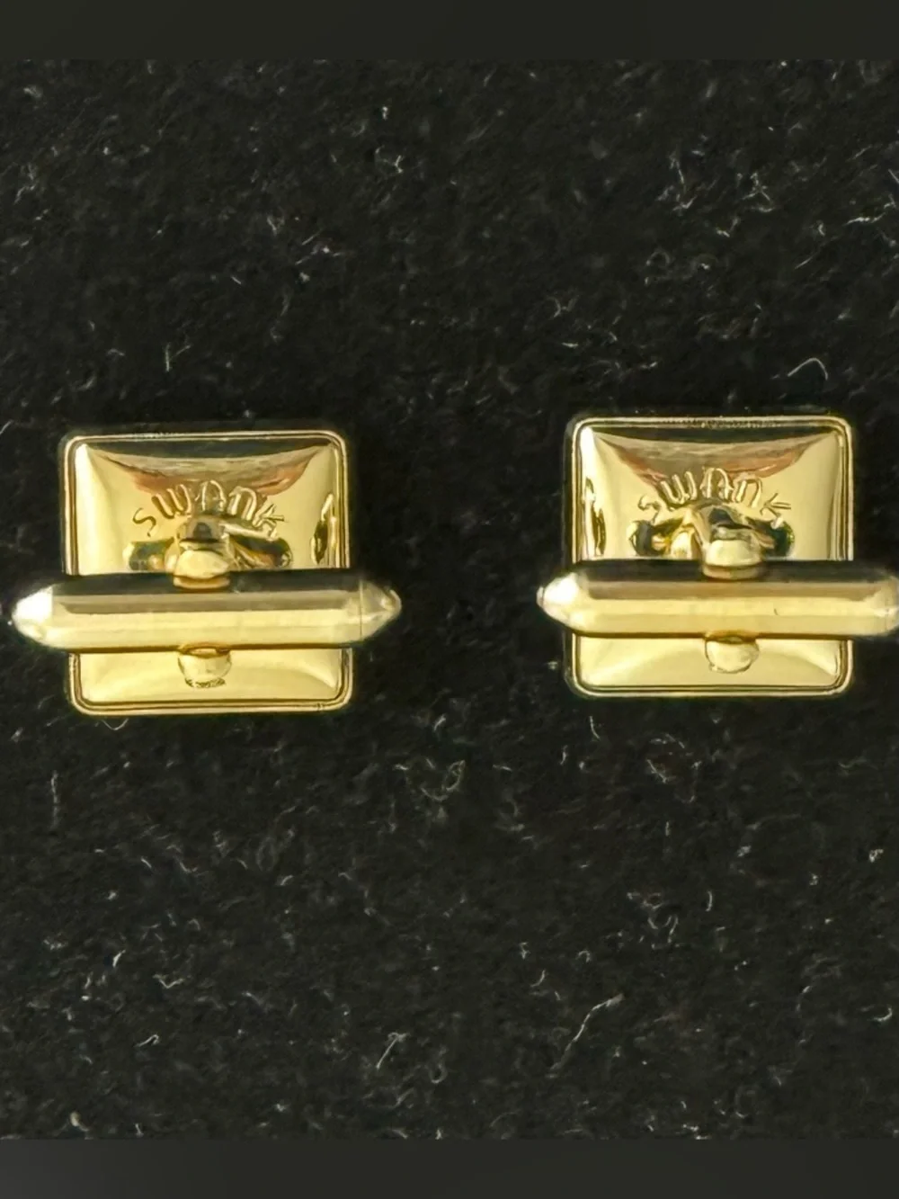 Vintage Swank Gold-ToneBlack Onyx Square-Shaped Cuff Links